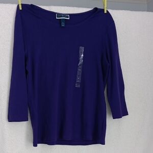 Karen Scott Women's 3/4 Sleeve Cotton Purple Top  Sz XL